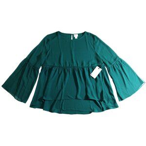 NWT Stylus Women's Green Bell Sleeve Asymmetrical Blouse Top XL X-Large